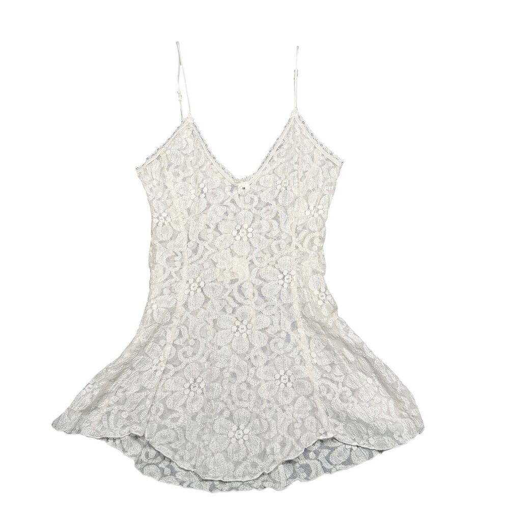 Vintage White Floral Lace Camisole Slip Dress‎ Babydoll Chemise Lingerie Top S